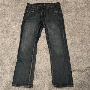 Men's dark denim slim straight jeans